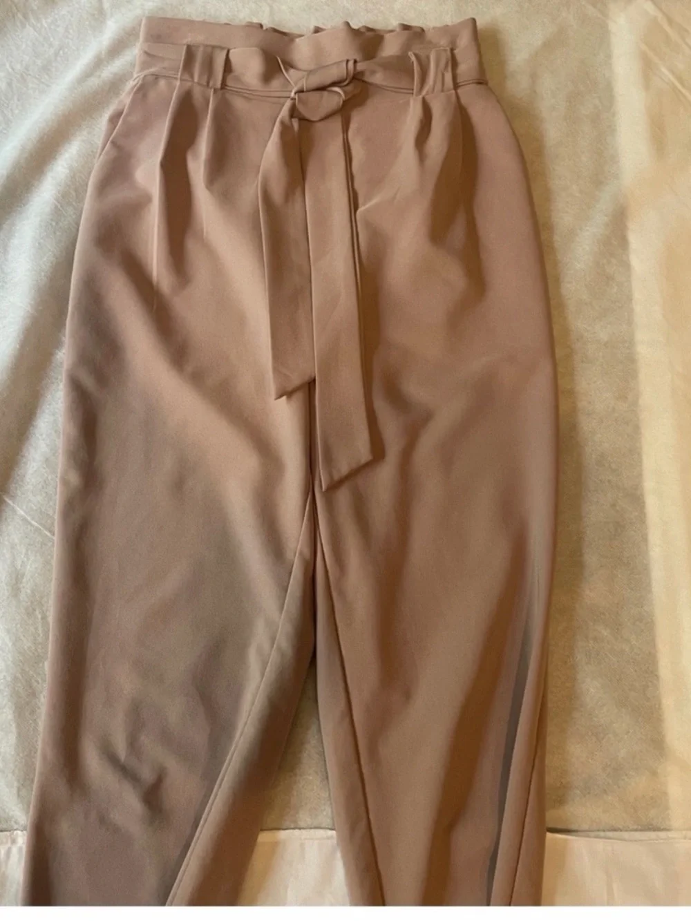 Grace Karin Women’s Paperbag Tie Waist Ankle Pants Size Small Taupe Bow Detail